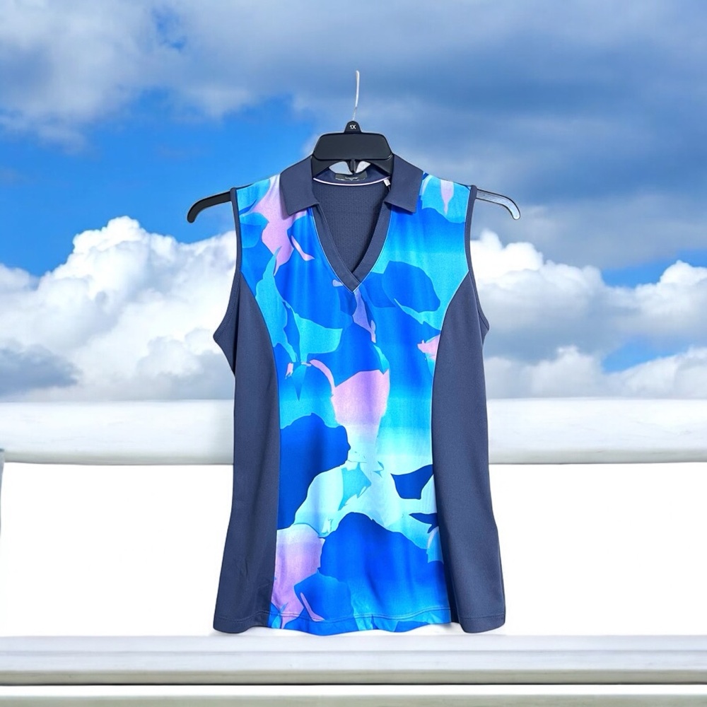 Callaway Golf Sleeveless V-Neck Shirt Moisture Wicking Blue Sea Star Top - Picture 1 of 12